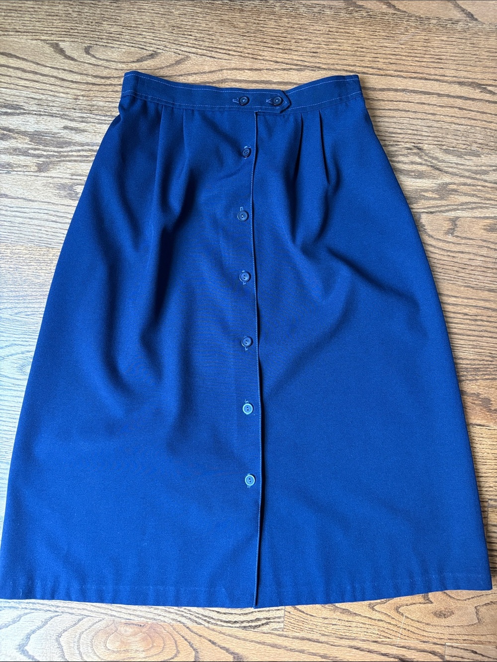 Classic Navy Button-Front A-Line Skirt 90s Sz 12